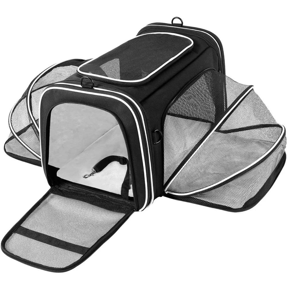Black Pet Carrier with White Trim